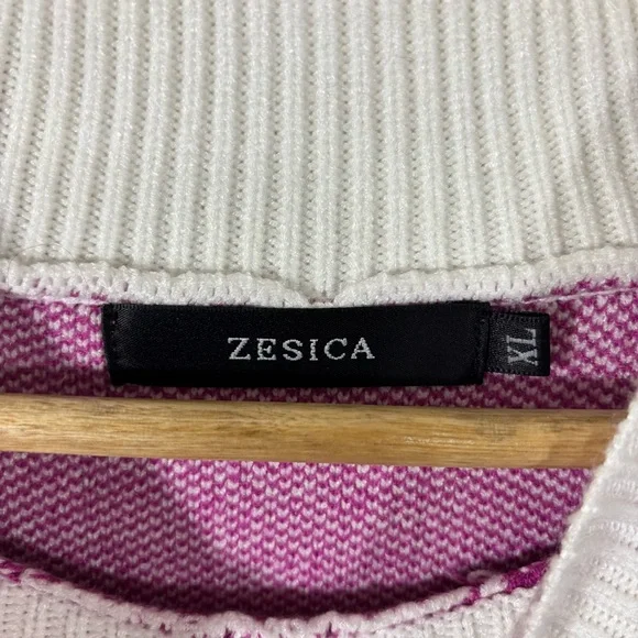 Zesica Bishop Sleeve Checkered Pink and White Women's Sweater Size XL - Picture 3 of 5